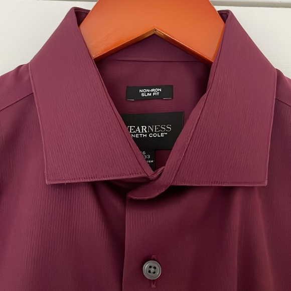 Kenneth Cole AWEARNESS Men's Shirt *** Size 16 32/33 Non-Iron Slim Fit Burgundy - Picture 3 of 7
